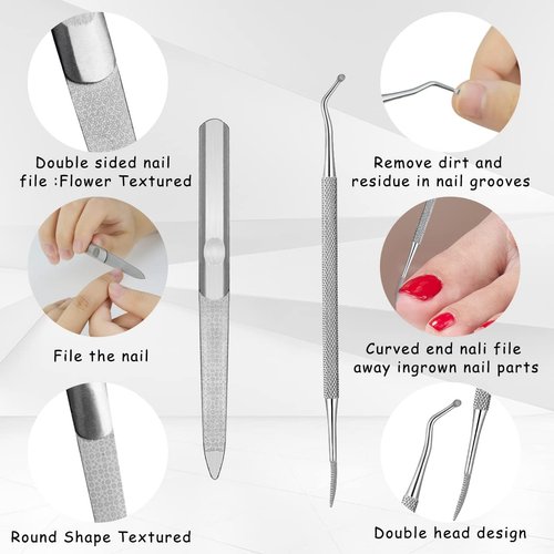 4 Pieces kit Stainless Steel Nail File with Anti-Slip Handle, Reusable Manicure Filer and Nail Lifters for Natural Nails Removing Calluses,Dead Skin Great for Home Salon