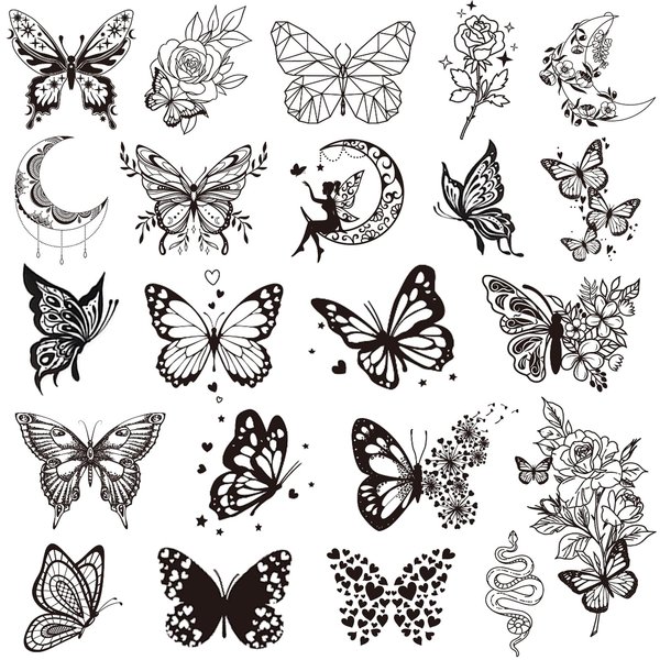 Hohamn Black Butterfly Tattoos for Girls Women, 12 Sheets Black Butterfly Waterproof Sexy Tattoos for Girls birthday Party Supplies Gifts Decoration