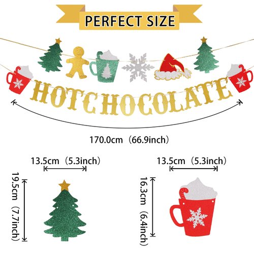 Glitter Christmas Hot Chocolate Banner with Christmas Tree Snowflake Santa Hat Hot Cocoa Bar Garland Banner for Wintertime Christmas Theme New Year Holiday Party Sign Decorations Supplies