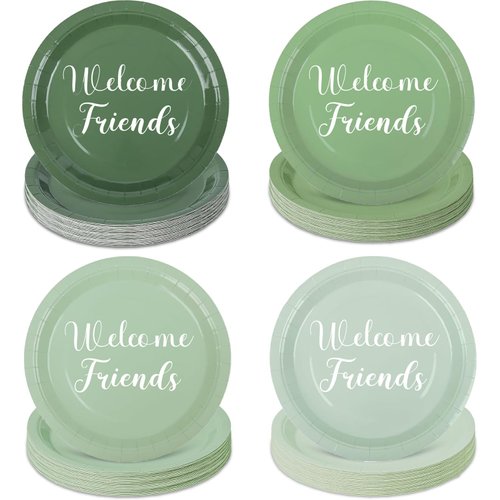40Pcs Sage Green Paper Plates 9"Gradient Green Party Plates Sweet Baby Plates Welcome Friends Plates for Birthday Wedding Bridal Baby Shower Sage Green Party Supplies Decor 4 Colors (Sage Green)