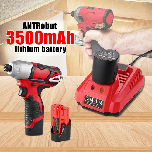 ANTRobut 2 Pack 3500mAh Replacement Lithium 12V Milwaukee M12 Battery + M12 Rapid Charger for Milwaukee M12 Battery Charger