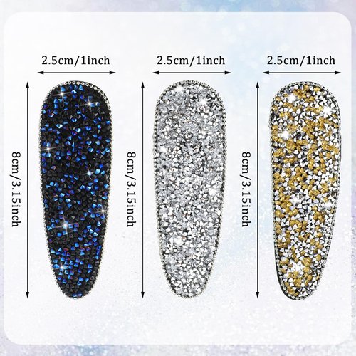 Gjinxi 6PCS Rhinestone Snap Hair Clips, Shining Crystal Hair Barrettes for Women and Girls, Silver/Gold/Blue Bling Hair Pins, Glittering Hair Accessories for Party Wedding Daily Hair Decorative
