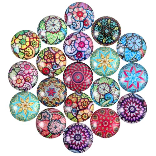 JOVITEC 200 Pieces 12 mm Flower Pattern Glass Beads Mixed Color Flat Marbles Mosaic Printed Glass Half Round Crafts Glass Mosaic for Jewelry Making