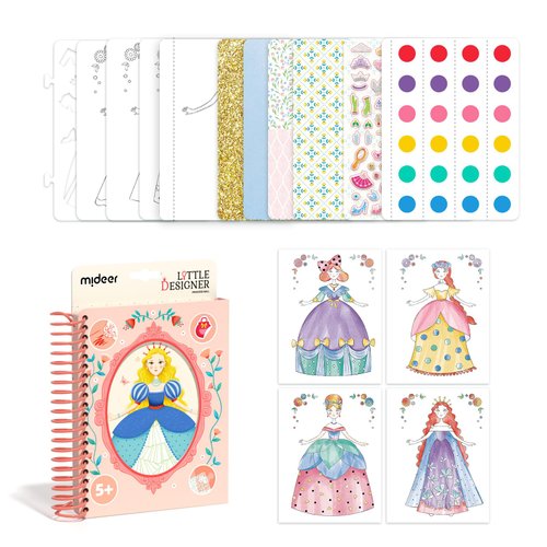 MiDeer Fashion Design Sketchbook with Watercolor Painting, Princess Dress-up Activity Book with S...