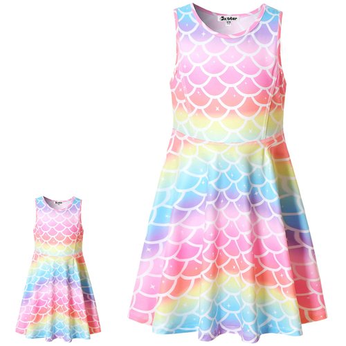 Matching Girls&Dolls Mermaid Dresses Kids American Girls 18 inch Doll Clothes 6-7Y