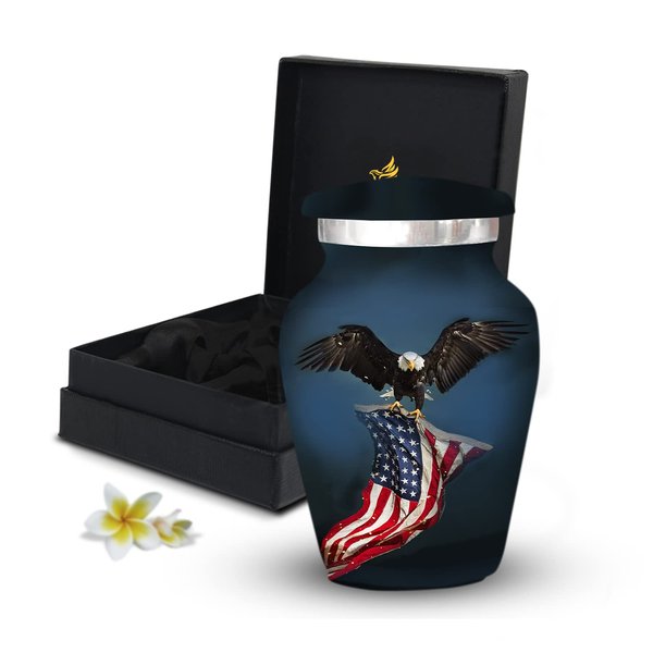 Black Eagle Urn Mini - Small Urn for Human Ashes Keepsake with Box & Bag – Military Urn with Eagle & American Flag – Honor Your Loved One with Small Cremation Urn - Small Urn for Army Veterans