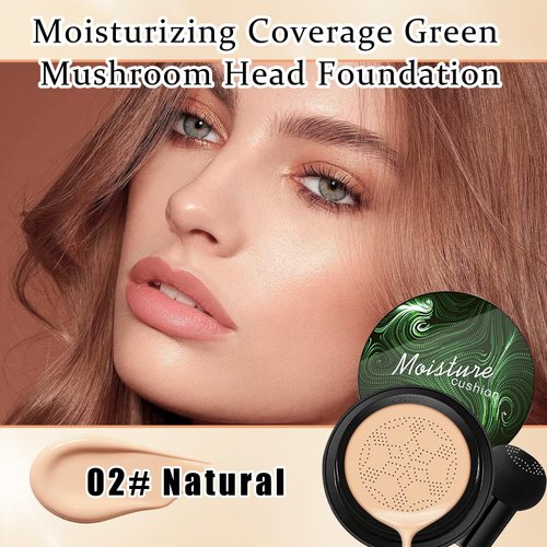 Mushroom Head Air Cushion CC Cream Foundation Makeup,Moisturizing BB Cream Face Makeup Liquid Foundation,Long Lasting Full Coverage Concealer Cushion Foundation for All Skin Types（Natural）