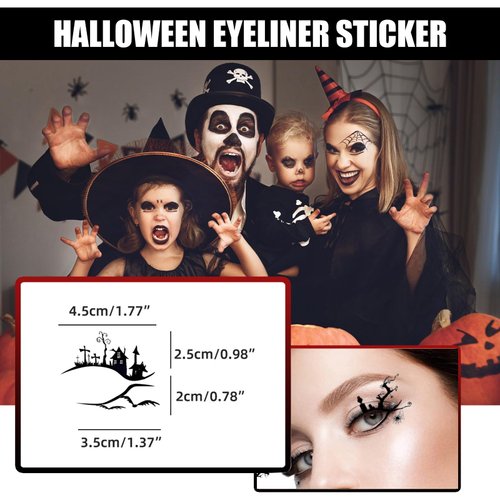 BASEMMAHER 4 Pairs Halloween Eyeshadow Stickers Eyeliner Spider Web Skull Bat Temporary Tattoo Decals Face Eye Makeup 3D Self-Adhesive Eye Shadow Stickers for Women Girls Halloween Masquerade Party