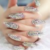 3D Rhinestone Art Deco False Nails Acrylic Shiny Diamond Long Almond Gem Gorgeous Sophisticated Party Show Gig Fake Nails 24 pcs/kit