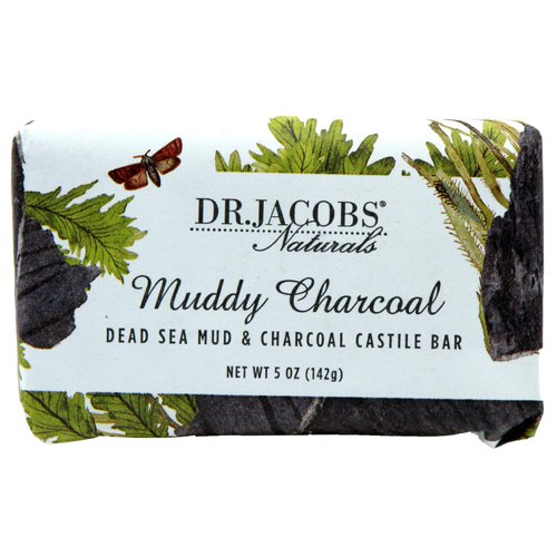 Dr Jacobs Naturals, Triple Milled Loofah Exfoliating Castile Bar Soap (Pack of 2) - Free of Parabens, Sulfates, Synthetics, Gltuen and GMO (Muddy Charcoal/Lucy Rose)