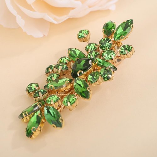 Teyglen Green Rhinestone Hair Clip Bridal Crystal Hair Barrette for Women Sparkly Hair Piece Wedding Hair Clips Hair Accessories for Women (Green)