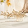 AW BRIDAL Rhinestone Pearls Bridal Hair Comb White Flower Wedding Hair Pieces Pearl Hair Side Comb Wedding Hair Accessories for Brides (Silver)