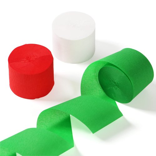 Red-Green White Party-Decorations Christmas Streamers - 9 Rolls New Years,Winter Decor Crepe Tissue Paper Streamer Banners,Mexican Italian Wedding Birthday Baby Bridal Shower Garland Panduola