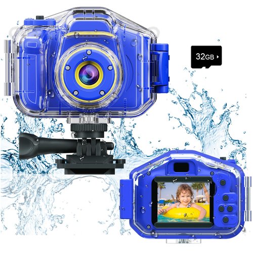 Agoigo Kids Waterproof Camera Toys for 3-9 Year Old Boys Girls Christmas Birthday Gifts HD Children's Digital Action Camera 2 Inch Screen with 32GB Card (Dark Blue)
