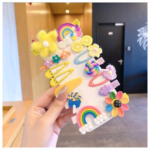 Generic 12 pcs Cartoon Hair Clips Set Cute Barrettes Snap Hair Clips Headband Hairpins Hair Accessories Gift For Women Teens Girls #1, Yellow