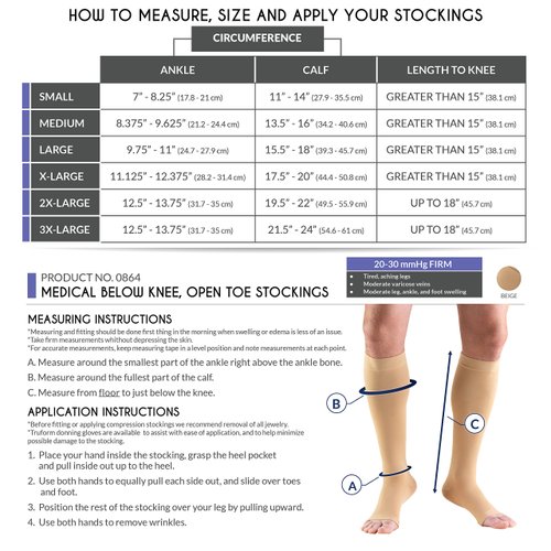 Truform 20-30 mmHg Compression Stockings for Men and Women, Knee High Length, Dot-Top, Open Toe, Beige, Medium