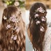 7 PCS Bridal Flower Wedding Hair Clips Crystal Pearl Hair Pins Headpiece Side Bridal Comb Gold Wedding Hair Accessories Jewelry for Brides Bridesmaids Women Girls Updo(Purple)