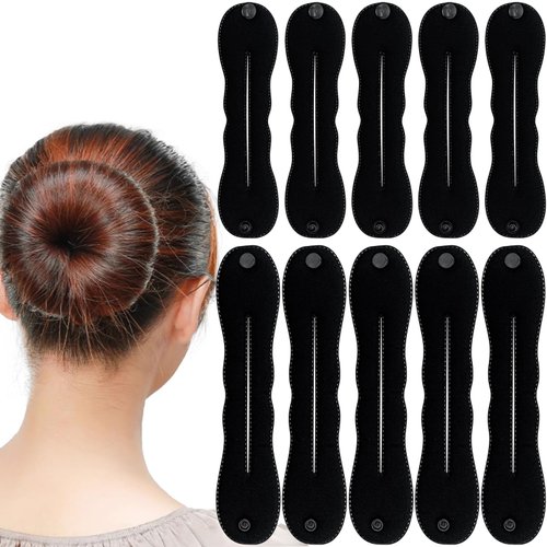 10Pcs Hair Bun Maker Black Lazy Hair Curler Bun Clips French Deft Maker Snap Roll Sponge Flexible Chignon Donut Quick Twister Hair Styling Accessories for Women Girls