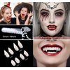 Go Ho Halloween Vampire Fangs Fake Teeth Makeup and Black Lipstick Kit,4 Sizes Halloween Decorations Party Cosplay Props 4 Pairs Vampire Fangs Teeth with Adhesive Glue,Vampire Accessories Gift