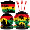 gisgfim 96Pcs Jamaican Music Birthday Party Plates and Napkin Jamaican Rastafari Party Supplies Palm Tree Grafitti Tableware Dinnerware Set Jamaica Paper Dinner Dessert Plate Party Decoration Serve 24