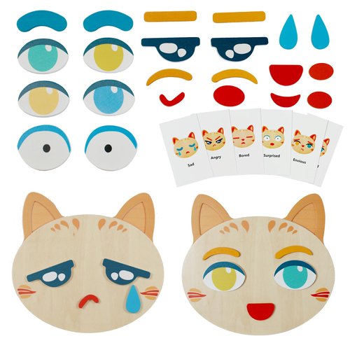 SproutMinds 48 Pcs Wooden Magnetic Social Emotional Learning Toys, Preschool Activities and Learning Resources, Emotions and Feelings Therapy Games for Kids