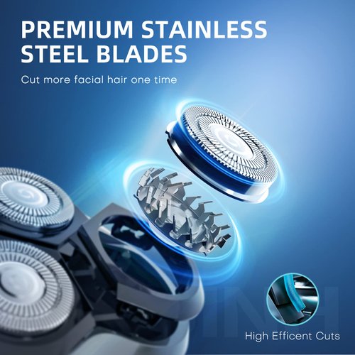 LOBINH Electric Razor for Men, 3D Rechargeable Waterproof IPX7 Electric Shaver for Men Wet & Dry, Cordless Electric Rotary Razor with Beard Pop-up Trimmer, 1 Hour Fast Charging, 4D Floating Head