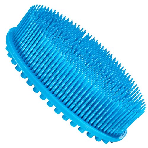 Exfoliating Silicone Body Scrubber 2 in 1 Silicone Shower Brush Natural Bristle Massager Bath Sponge Gentle Scrub Skin Exfoliation For Face and Body Massage Nubs Improve Blood Circulation