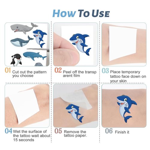 30 Sheets Temporary Tattoos Kit for Kids, Fake Cute Tattoo Stickers Waterproof, Birthday Party Favor（Dinosaur & Sea Animal & Vehicle)