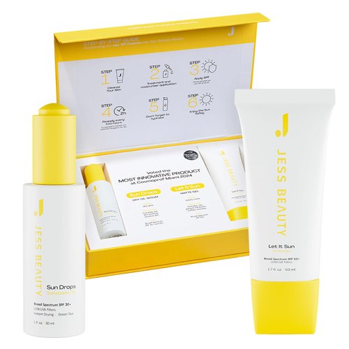 JESS BEAUTY | Sun Safe Face Sunscreen Skin Care Set SPF 50+ 1.7 fl. oz Sun Drops SPF 30+ 1 fl. oz Skincare Sunscreen for Face