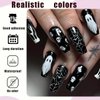 Halloween Nails Press on Nails Long Coffin Nails 24pcs Gothic Ghost Spider Web Skull Halloween Fake Nails with Glue Stick on Nails for Women and Girls Halloween Nails Decoration