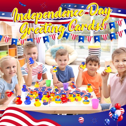 24 Pcs Patriotic Rubber Ducks, 4th of July Jeep Ducks for Ducking, Bulk Ducks for Jeeps Fourth of July Independence Day Gifts Party Favors Bath Water Pool Toys Birthday Gifts Classroom Prizes for Kids