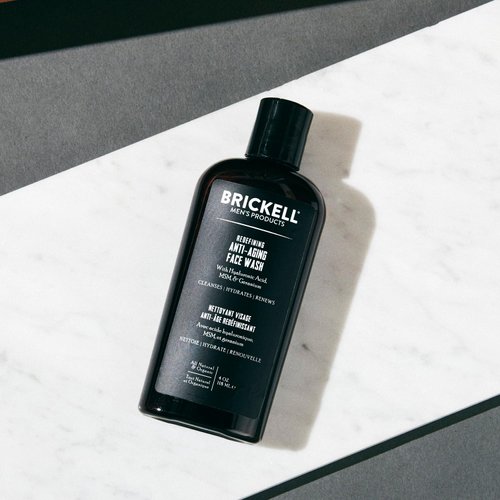 Brickell Men's Redefining Anti-Aging Face Wash For Men, Natural and Organic, Foaming Gel Face Wash Firms & Plumps Skin to Reduce Signs of Aging (Scented, 4 oz)