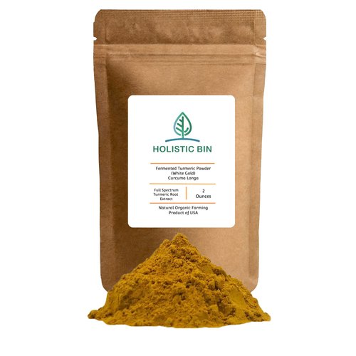 Holistic Bin Organic Fermented Turmeric Powder (White Gold) Grown in USA | Pure Tumeric Curcumin with Ginger | Probiotic Superfood Supplement for Joint Pain Support, 56 Grams