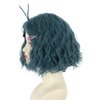 yuehong Short Dark Green Curly Wig Anime Wig Halloween Cosplay Costume Wig for Women with Purple Hairpins(Adult)