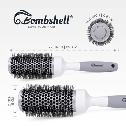 Bombshell Ceramic Round Brush — Pro Ultra Ceramic Thermal Round Hair Brush with Rubber Handle, Round Brush for Blow Drying, Curling, and Styling 1.7"