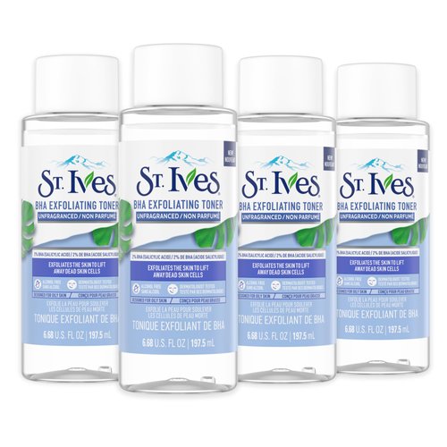 St. Ives Unfragranced BHA Exfoliating Vegan Facial Toner, 6.68 fl oz (Pack of 4)