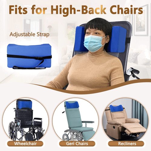 Wheelchair Headrest Head Neck Support Chair Attachment Positioner Lightweight Backrest Pillow Accessories for Adults Single Sofa Recliner High Back Reclining Geri Cushion Wheelchairs (Blue)