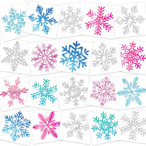 HOWAF 96PCS Glitter Snowflake Temporary Tattoos, Blue Silver Pink Glittery Snow Tattoos Stickers for Winter Wonderland Party Decorations, Hello Winter Party Glitter Face Tattoos, Snowflake Tattoos
