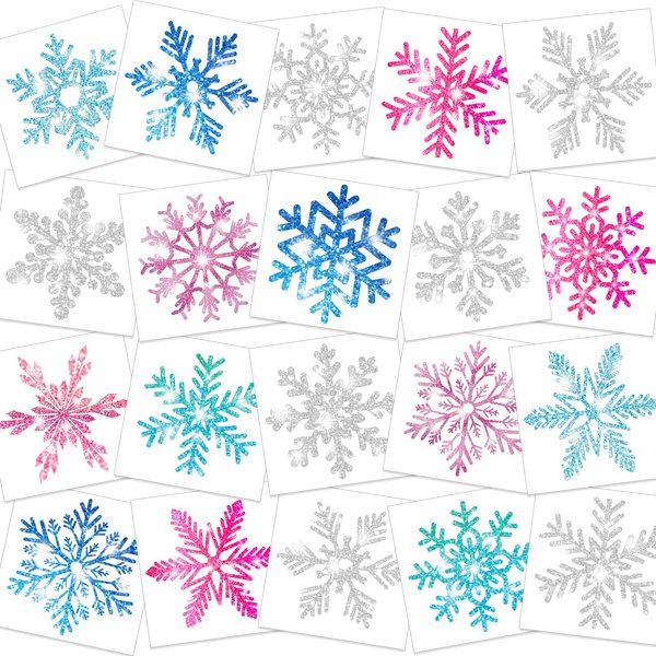 HOWAF 96PCS Glitter Snowflake Temporary Tattoos, Blue Silver Pink Glittery Snow Tattoos Stickers for Winter Wonderland Party Decorations, Hello Winter Party Glitter Face Tattoos, Snowflake Tattoos