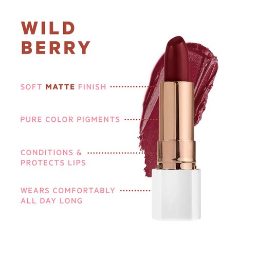FLOWER BEAUTY Petal Pout Lipstick - Cruelty Free - Nourishing & Highly Pigmented Lip Color with Antioxidants (Wild Berry - Matte)(Pack of 1)