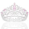 CIEHER Small Crown for Girls Cake Topper Mini Crown Girls Princess Tiara Birthday Crown Wedding Cake Decoration - Silver and Pink