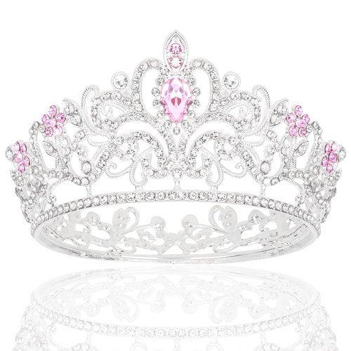 CIEHER Small Crown for Girls Cake Topper Mini Crown Girls Princess Tiara Birthday Crown Wedding Cake Decoration - Silver and Pink