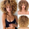 Sabosi Afro Blonde Curly Wigs for Black Women,Kinky Blonde Wig With Bangs Synthetic Heat Resistant Hair for Daily Use