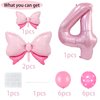 Pink Birthday Balloons Pink Bow Balloons 40 Inch Number Balloons Set for Pink Birthday Decorations 4 Year Old Girl Birthday Party Decoration Balloon Aluminum Film Balloon