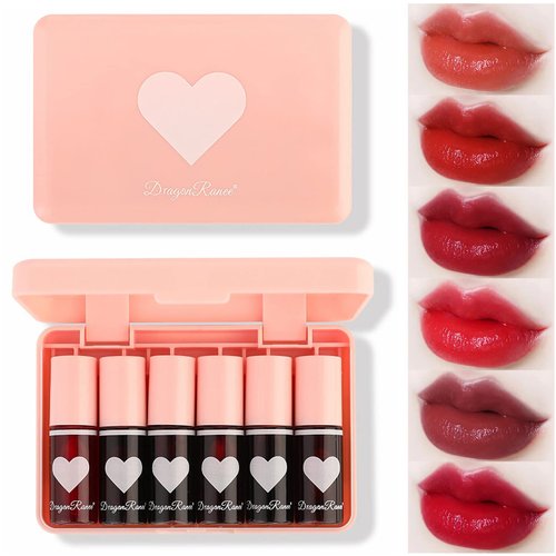 6 Colors Lip Tint Stain Set, Korean Lip Gloss Lip Tint Stain Plumping Mini Liquid Lipstick, Multi-use Lip and Cheek Tint, Long lasting Non-Stick Cup Waterproof, High Pigment, Vivid Color