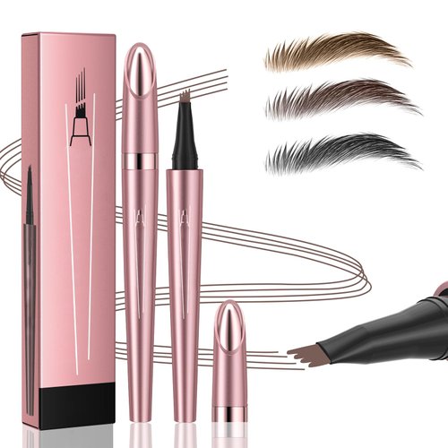 Magic Eyebrow Pencil, Waterproof Microblading Eyebrow Pen for Women with 4 Fork Tip for Natural-Looking Hair-Like Defined Brows Effortlessly (Light Brown)