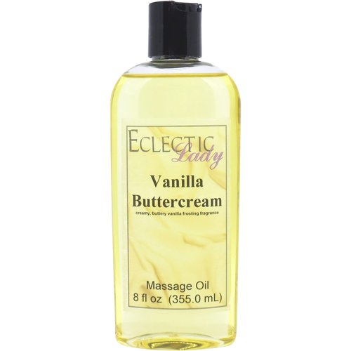 Vanilla Buttercream Massage Oil, 8 oz, With Sweet Almond Oil and Jojoba Oil, Preservative Free, Perfect for Aromatherapy and Relaxation