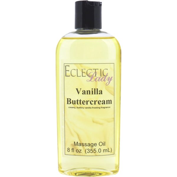 Vanilla Buttercream Massage Oil, 8 oz, With Sweet Almond Oil and Jojoba Oil, Preservative Free, Perfect for Aromatherapy and Relaxation