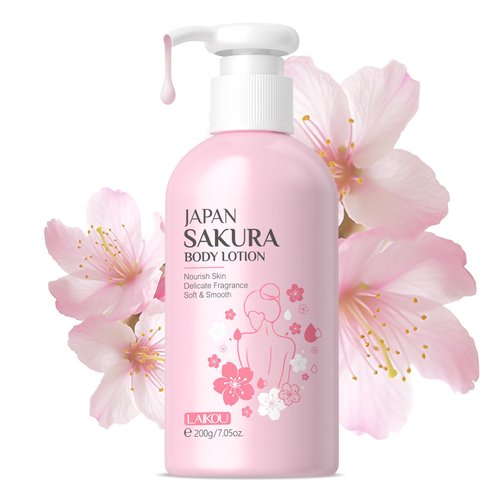 BSMKCL Glossy Body Lotion Firming Moisturizer for Dry Skin, JAPAN SAKURA Full Body Skin Care Pump with Niacinamide & Vitamin C Nourish Skin, Non- Sticky Refreshing, Quickly Absorbed (200ml)