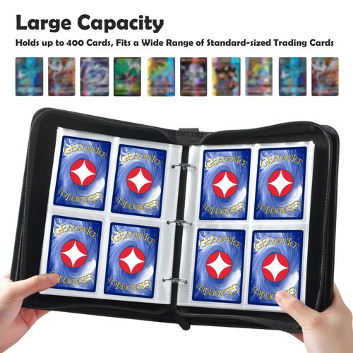 Card Binder 4 Pocket, GEAoffice PU Cover Trading Card Binder for 400 Cards, Premium Card Collection Binder, Sturdy Card Album for MTG, TCG, Game Cards & Sports Cards, Black